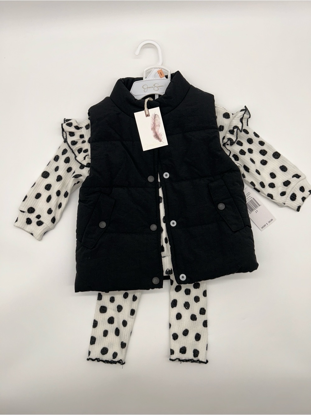 Jessica Simpson Girls 2T Black Puffer- Polka dot Outfit set